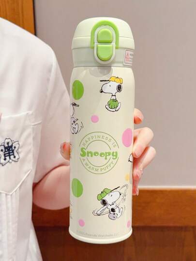  1 pieza Vaso aislado de acero inoxidable de 500ML con diseño de Snoopy, taza con pajita de gran capacidad, botella de agua para estudiantes, taza deportiva portátil, unisex