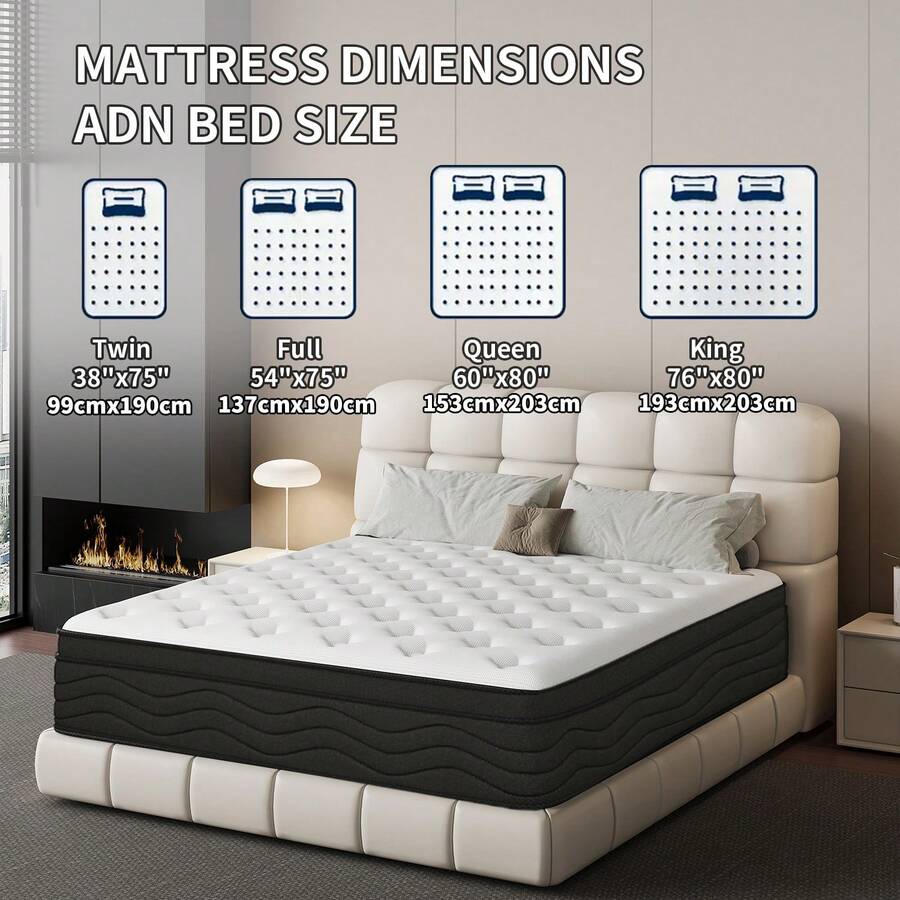8/10/12/14 Inch Queen Size Mattress,King Sizes Mattress, Full Size Mattress,Twin Sized Mattress, Bagged Spring And Memory Sponge Mattress, Packaged In Boxes. - Đen và trắng - Xem 1