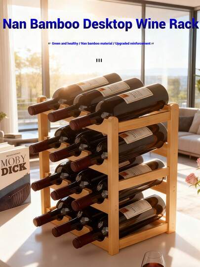 Super life Suporte para vinhos de bambu de 3/4 níveis, suporte para vinhos de mesa multi-acomodações com ranhuras onduladas, suporte independente para garrafas de vinho de bancada, adequado para cozinha, despensa, bar e adega