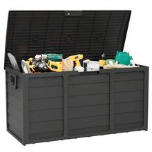 75 Gallon Outdoor Deck Box Storage, Resin Deck Box, Waterproof Outdoor Indoor Storage Container For Patio, Garden, Pool Tools - 黑色 - 查看 2