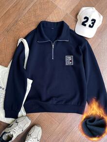 سترة رياضية نسائية بياقة نصف عالية الرقبة مطبوع عليها رسم حرف وعلم أمريكي بطراز بسيط، مناسبة للموسم الانتقالي بين الخريف والشتاء، عصرية وشاملة