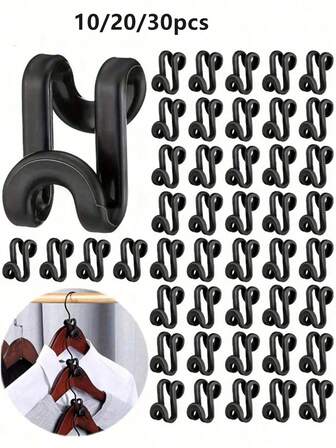 10/20/30个装黑色衣架，带挂钩和连接件，节省空间的卧室衣柜收纳方案，轻便耐用，适用于衬衫、上衣、连衣裙、外套和配饰，轻松打造春夏衣橱，方便整理。