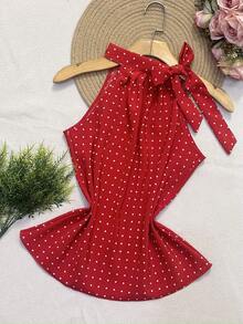 Polka Dot Tie Tank Top - Red - View 5