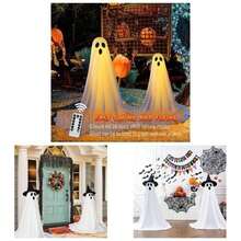 Luces de Fantasma de Halloween, 2 Paquetes de Decoraciones de Halloween en Interiores Al Aire, Fantasma Espeluznante con Control Remoto, para Porches, Patios, Jardines y Csped - blanco - Ver 1