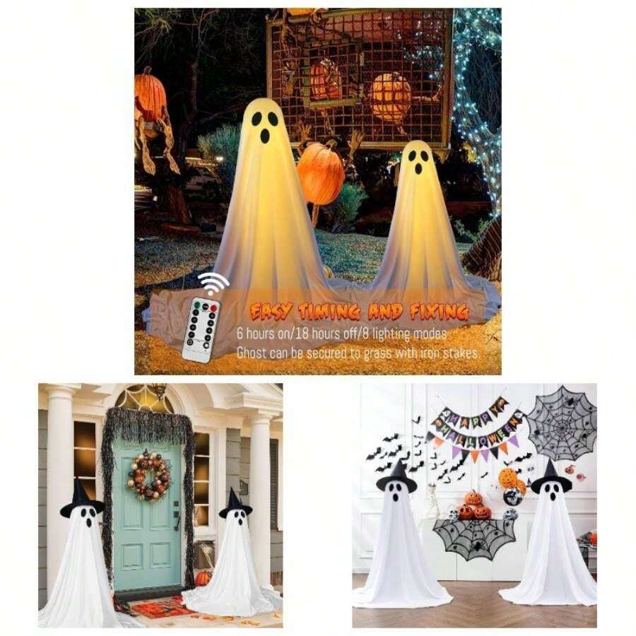 Luces de Fantasma de Halloween, 2 Paquetes de Decoraciones de Halloween en Interiores Al Aire, Fantasma Espeluznante con Control Remoto, para Porches, Patios, Jardines y Csped - blanco - Ver 1