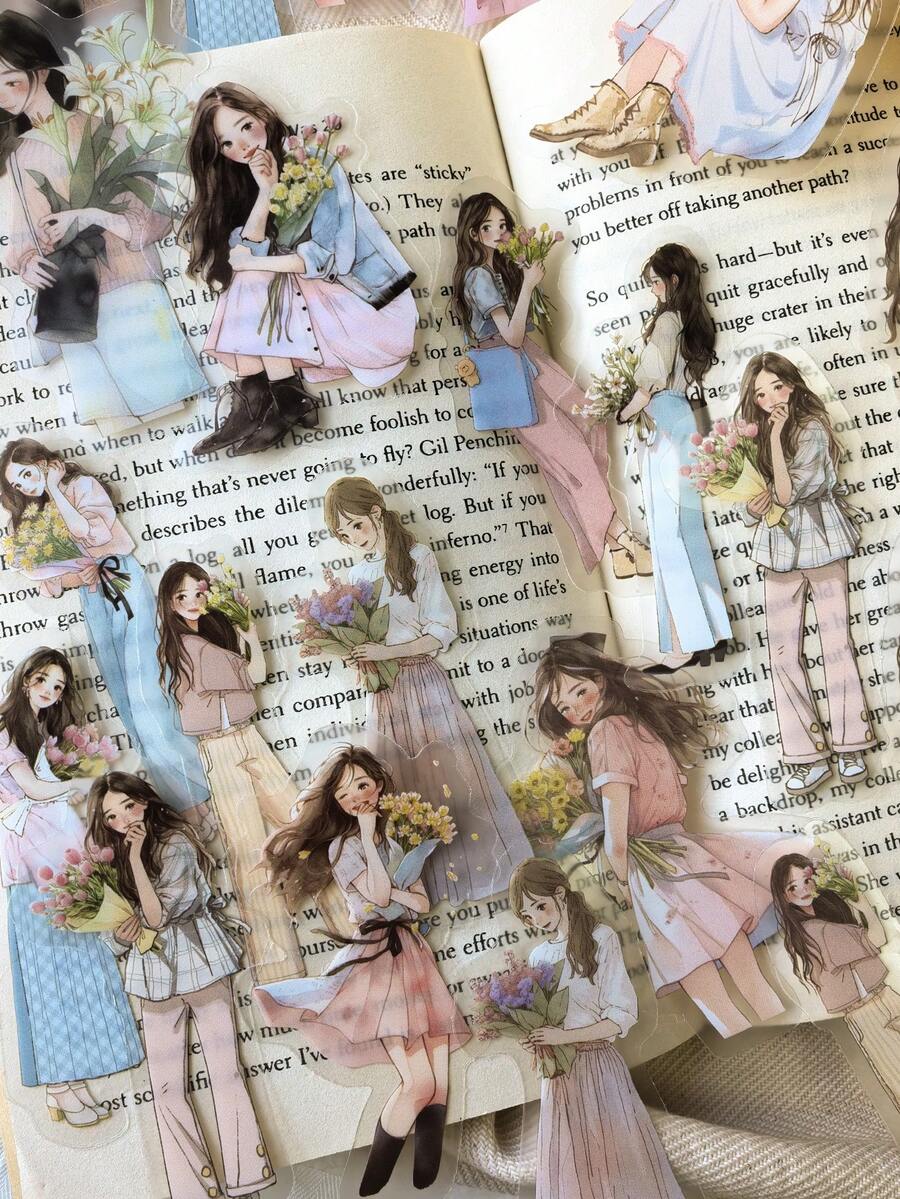 30pcs/Pack Floral Girl Decorative Stickers For Scrapbooking, Diary, Planner Scrapbook Supplies Stationery - one-size - View 1