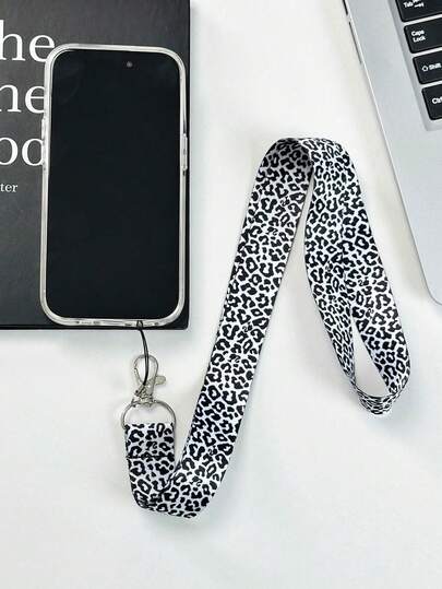 1 pieza Correa de collar con estampado de leopardo sexy, cordón largo para teléfono, soporte para tarjeta de identificación, llavero, correa para cámara, correa anti-pérdida para teléfono