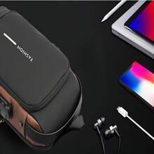 Bolso Bandolera de Moda para Hombre Mochila Antirrobo Impermeable Bolso Bandolera Informal con Puerto USB y Bloqueo de Código Bolso Multifuncional - Café integral - Ver 4