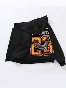 1pc Tween Boys' Casual Simple Letter Printed Hooded Jacket Long Sleeve Sweatshirt Clothes For Boys Autumn And Winter Loose Fit Suitable For Autumn/Winter, Young Student Wear