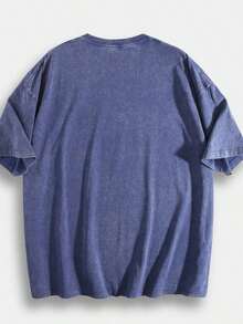 Retro Washed T-Shirt Prank Printed (230 Pure Cotton T-Shirt) 230g Thick Unisex Washed Vintage Oversized T-Shirt Street Hip Hop Punk Harajuku Casual Cotton Shorts DG004 Basic - 藍色 - 查看 2