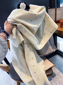 1 pezzo Sciarpa beige da donna, nuova sciarpa calda, sciarpa stile studente con frange e pois colorati, per il collo in inverno