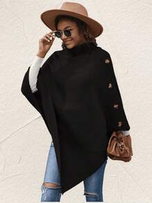 1 pieza Poncho tipo cárdigan de botón de unicolor, para playa y vacaciones - Multicolor - Ver 3