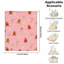 1 pieza Manta de franela con diseño de hombre de jengibre rosa navideño, bastón de caramelo, copos de nieve y lunares, 280 g/m², manta de tiro, manta para cama, tapiz, alfombra, resistente al desgaste, no suelta pelo, no se descascarilla, no se descolora, adecuada para decoración del hogar, las cuatro estaciones, decoraciones de invierno, decoración de dormitorio, artículos de decoración de habitación, decoración de sala de estar, manta de picnic, regalos para mejores amigos, cama.