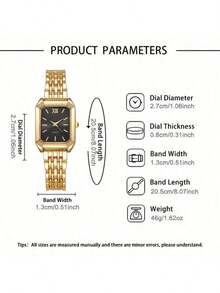 1 件女士石英手表方形时尚简约手表