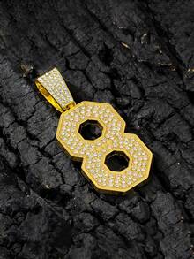 1pc Alloy Pendant Necklace With Rhinestone Encrusted Large Gold Coin Pendant And Shiny Thick Purple Chain, Punk Rock Rapper Hip Hop Jewelry For Men - Silver - View 22