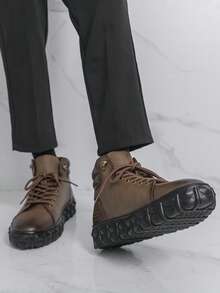 Versatile Korean Style British Wind Solid Color Utility Vintage Lace-Up Boots, Suitable For School, Outdoor, Office, All Seasons - Khaki - View 10