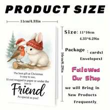 1张可爱兔子和小鸟贺卡，含信封（11厘米 x 16厘米 x 4.33英寸 x 6.29英寸） - “最佳圣诞礼物：朋友”设计，兔子、小鸟和圣诞树的欢乐场景，送给亲朋好友的完美礼物，圣诞节和新年祝福的理想之选，节日贺卡|节日友谊贺卡|纸质贺卡 - 彩色 - 查看 3