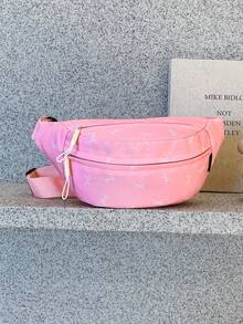 1 Stück Vorderer Reißverschluss Bedruckter Schleifen Nylon Stoff Lässige Brusttasche, geeignet für Teenager Mädchen, weibliche Studenten, Erstsemester und Büroarbeiter, perfekt für Büro, Uni, Arbeit, Geschäft, Pendeln, Outdoor, Reisen, Ausflüge, erster Schultag College Stil Hüfttasche