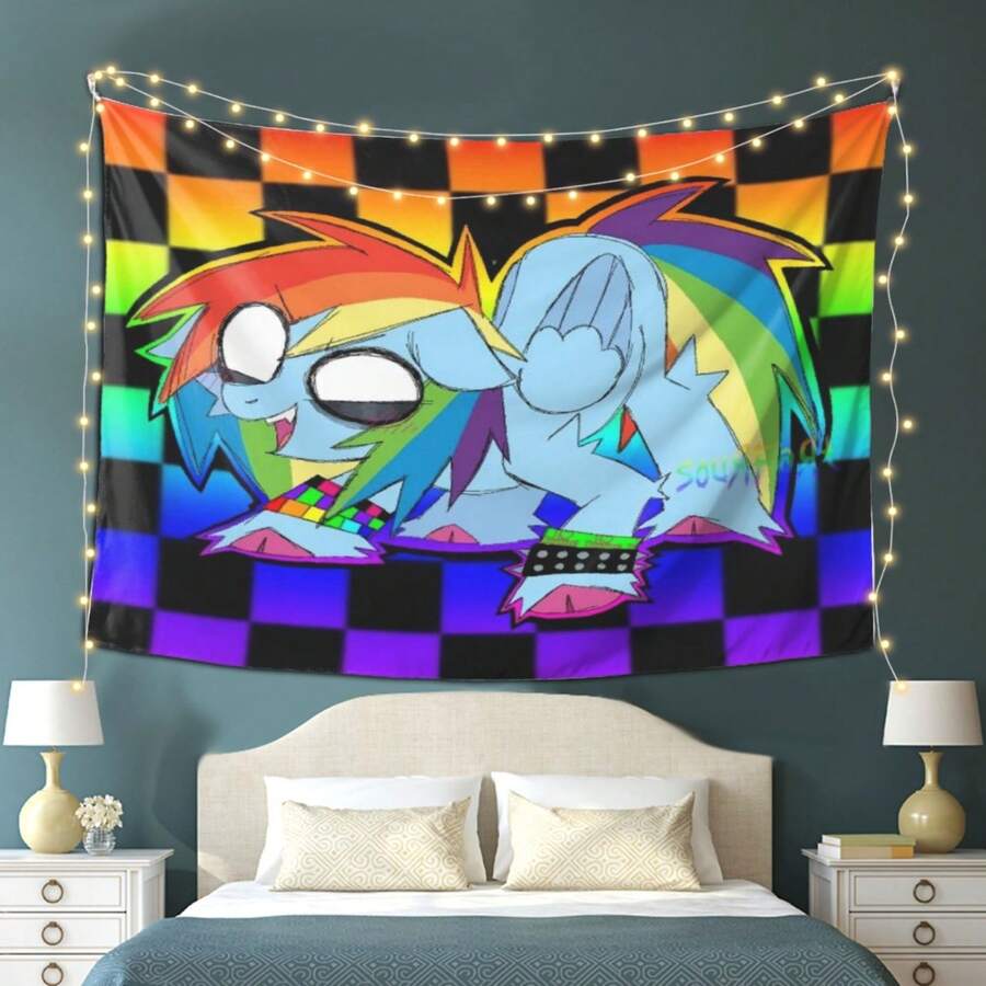 [JIT]SCENE RAINBOW DASH Tapestry, Living Room Bedroom Office Home Decoration Wall Tapestry/Room Decoration/Party Decoration Wall Tapestry/Artistic And Fashionable Tapestry/Warm And Magnificent/Essential Tapestry For Watching Ball Games - 彩色 - 查看 1