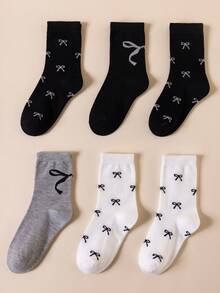 6 șosete cu fundiță decorativă până la jumătatea gambei, moi și confortabile, potrivite pentru birou, ținute casual sau în aer liber - 6 bucăți culori mixte - Vizualizare 11