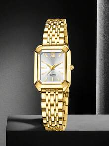 4pcs Set, Women's Watch, Fashionable Luxury Minimalist Women's Watch, Paired With Black & White Floral Design Bracelet, Alloy Material, Suitable For Daily Wear, Women's Watch & Bracelet Set, Gift For Girlfriend