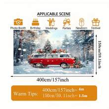 1 حافلة قديمة حمراء ديكور عيد الميلاد خلفية، مشهد غابة شتوية مع هدايا، ديكور عيد عام للحفلات، قماش للتصوير الداخلي والخارجي بدون كهرباء، لوازم حفلات، متوفر بأحجام متعددة - متعدد الألوان - مشاهدة 16
