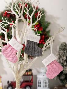 1 mặt dây chuyền cây thông Noel, tất đan cỡ lớn, màu hồng, xám, tất đan dung tích lớn, quà tặng Giáng sinh thời trang, tất treo cho cây thông Noel, treo tường, trang trí nhà cửa dịp lễ hội, quà tặng đầy màu sắc - Nhiều màu - Xem 3