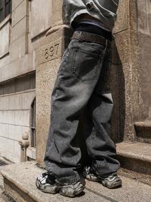 Calça Jeans Masculinos Vintage Lavados, Perna Reta Solta e DesgastadaDenimns Versátil e Estilo Streetwear Y2K, Adequado como Presente para Namorado ou Marido