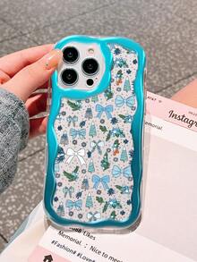 Cute Bow, Christmas Tree, Winter Snowflake Pattern, Transparent 3D Wavy Edge Full Coverage Anti-Drop Phone Case, Compatible With IPhone 16 16 Pro Max 16 Pro 16 Plus XR 15 14 Pro Max 12 13 Pro 11, Shockproof Scratch-Resistant Textured Exterior, Christmas Gift, Halloween Gift, Suitable For IPhone 17/17 Pro/17 Pro Max