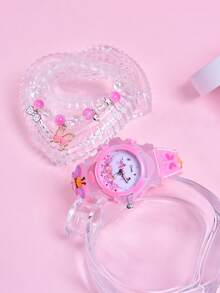 2 件/套女孩礼物 - 3D 蝴蝶硅胶表带儿童手表，LED 夜光女孩石英腕表，弹性蝴蝶手链首饰套装