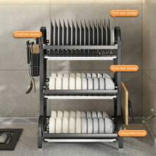 3-Tier Dish Drainer Organizer Black Stainless Steel Rack - 黑色 - 查看 6