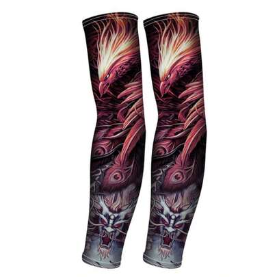 AD 1 Pair Black Tattoo Sleeve Arm Sleeves, Outdoor Cycling Sun Protection Arm Sleeves, Breathable Seamless Printed Ice Silk Arm Warmers For Men & Women
