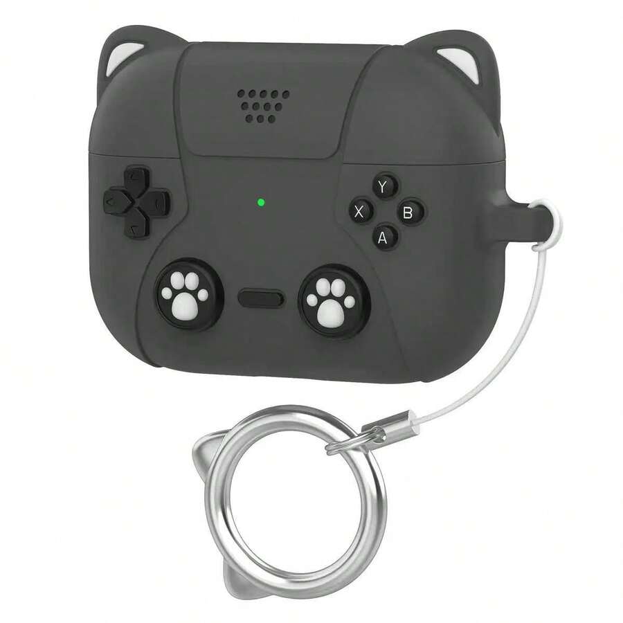 适用于4/3 Pro/2的硅胶卡通耳机保护套，3D可爱猫咪造型 - 黑色 - 查看 1