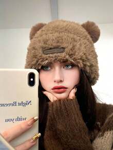 1 件女士冬季针织帽，带毛绒熊耳朵，厚实保暖衬里，适合日常使用、旅行、滑雪、郊游 - 彩色 - 查看 22