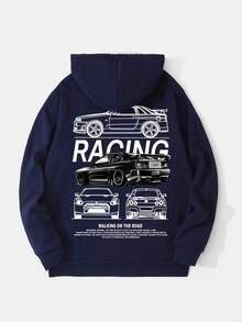 Krometka 男士秋冬赛车文化系列 | 黑色连帽衫 | 汽车爱好者专属 - 藏蓝色 - 查看 4