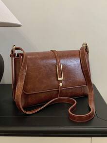 时尚休闲纯色方形翻盖包，无吊坠，适合大学/学院教室/通勤/工作/办公室/节日/度假/假日/聚会/旅行等场合，适合女性、职场新人、白领、青少年、大学生、年轻女孩。 - 棕色 - 查看 8