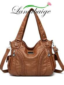 LANYIBAIGE Bolso de mano vintage casual 2025 para mujer, bolsos de hombro suave con gran capacidad, bolso cruzado de gran capacidad para señoras - Marrón - Ver 2