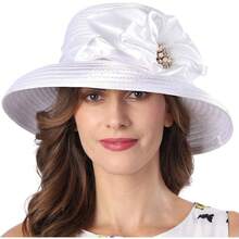 Church Hats For Women Derby Hats 1950s 20s With Rhinestone Wide Brim - 黃色 - 查看 6