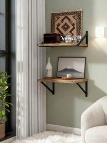 رف حائط معدني وخشبي دافئ عتيق، لوح خشبي ريفي مع حامل معدني أسود، رف حديدي قوي، مناسب لعرض الديكور والأواني المنزلية والأشياء اليومية، يضيف إلى المساحة جوًا عتيقًا ودافئًا