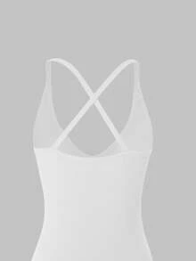 XLLAIS Sexy V-Neck Knit Bodycon Dress, Criss-Cross Back Design, Stretchy Christmas White Set, Suitable For New Year Party Wear Elegant Summer - White - View 7