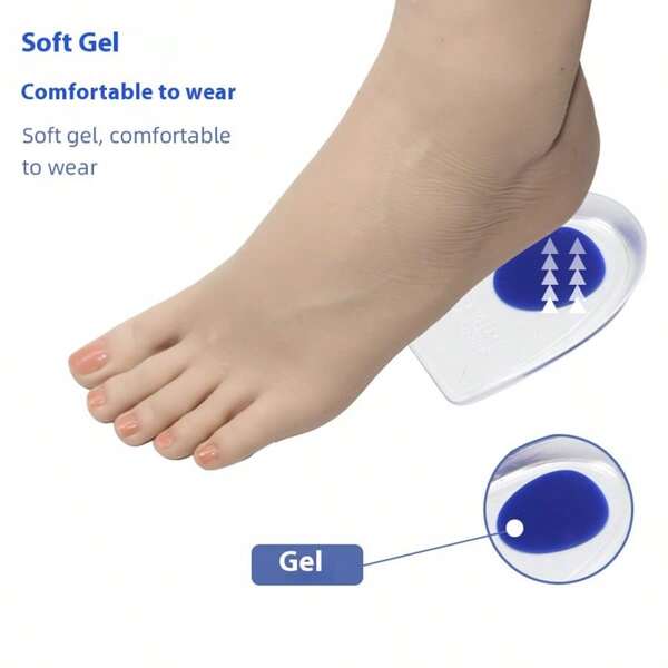 Silikon Halbe Sohle ermüdet Ihre Füße nicht, verhindert Schmerzen und Fußbeulen. Stoßabsorbierende Fersenkappen für Männer und Frauen mit unsichtbaren inneren Erhöhungsfersenkissen