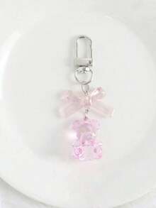 1pc Unisex New Acrylic Bear Key Chain Pendant, Earbud Case Decor, Bowknot Bear Bag Charm - 粉色 - 查看 2