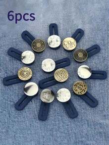 6 Random Styles Of Pants Waist Extension Buckles, Jeans Waist Adjustable Tower Buckles, No-Sew Buttons, Stretch Waist Extension Buckles, Waist Enlargement Buckles, Pants Waist Extension Buckles, Jeans Buckles, Adjustable Buttons, Various Styles Are Randomly Sent, Jeans Wear, Retro Elements Waist Extension Buckles, Bohemian Style, Handmade Crafts, Sewing Accessories - 彩色 - 查看 5