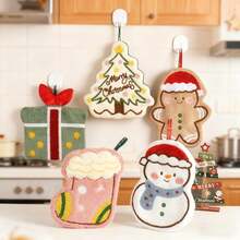 1pc Hanging Christmas Decoration Towels, Christmas Hand Towels,Christmas Series Household Towels, Christmas Hanging Hand Towel For Kitchen, Bathroom, Quick Dry Absorbent Decorative Cloth, Christmas Tree, Gingerbread Man, Snowman, Christmas Stocking, Gift Box Pattern, Christmas Decorative Towels, Dishcloths, Kitchen Towels