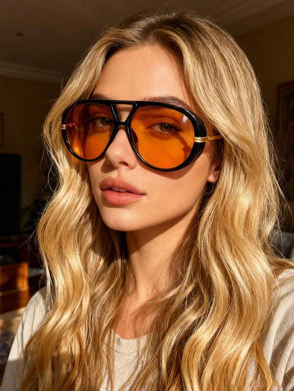 1 pieza Gafas de moda con puente doble retro y personalizado, de gran tamaño para mujer