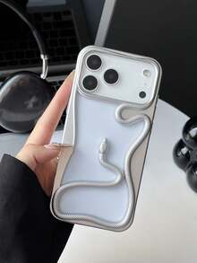 New Fashionable Hollow Electroplated Snake Design Phone Case, Compatible With Apple 11/12/13/14/15/16/17 Pro/Pro Max, Galaxy S22/23/24/25 Ultra, Stylish And Protective Full Coverage Anti-Fall Phone Cover - Silver - View 3