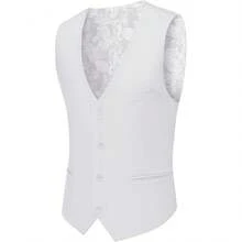 Men's 3 Piece Suit Slim Fit Solid One Button Party Wedding Tuxedo Suits Blazer Jacket Vest Pants Set - trắng - Xem 3