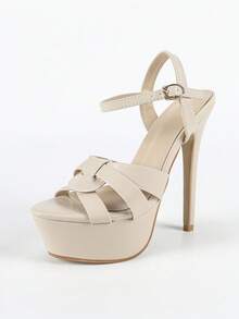 14cm Super High Heel Waterproof Platform Peep Toe Stiletto Sandals, Red