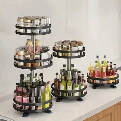 [Accesorios de cocina] Estante giratorio para encimera que ahorra espacio para utensilios de cocina.