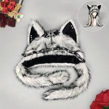Dark Gothic Style Plush Hat, Winter Hat With Cat Ears, Punk Rock Warm Hat, Suitable For Christmas, Halloween, Christmas Gifts - trắng - Xem 2